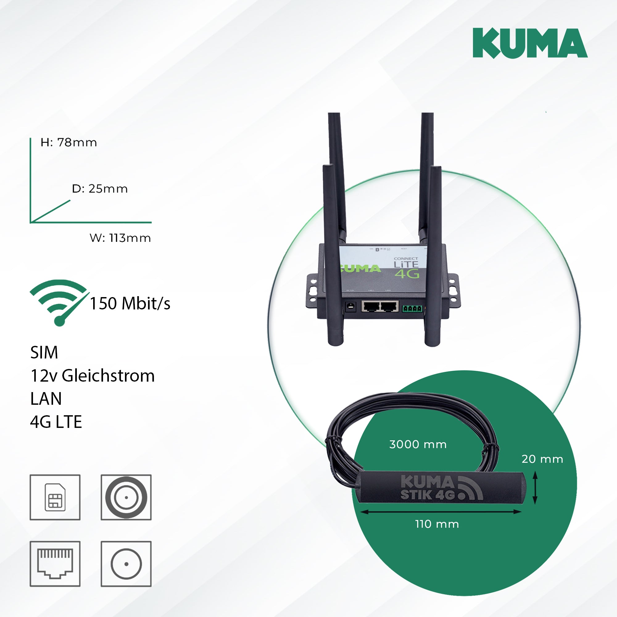 KUMA CONNECT STiK -  LiTE WLAN 4G Router mit STiK Fensterantenne